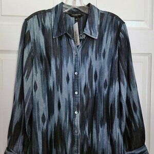 Liverpool Blue Chambray Tie Dye Look Ikat Shirt Blouse Size Medium New with Tags